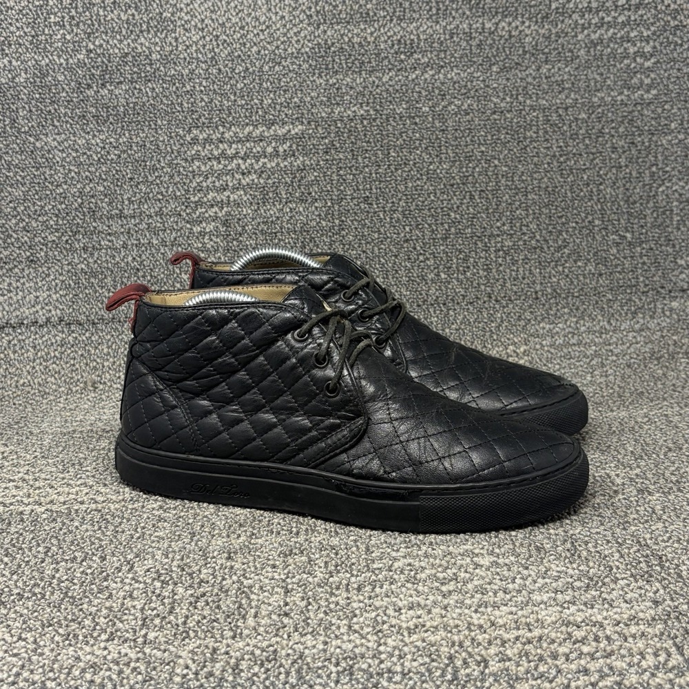 Del Toro Quilted Alto Chukka Mens Black Nappa Leather High Top Sneakers Italy